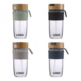 Custom Glass Coffee Mug Cup With Bamboo Lids And Silicone Sleeve