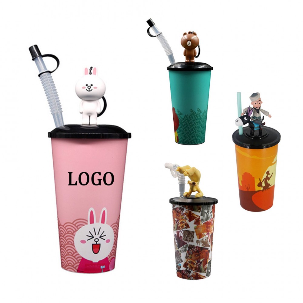 Custom Kids 23oz Color Changing Straw Cups With Mini Doll Custom Kids 23oz Color Changing Straw Cups With Mini Doll