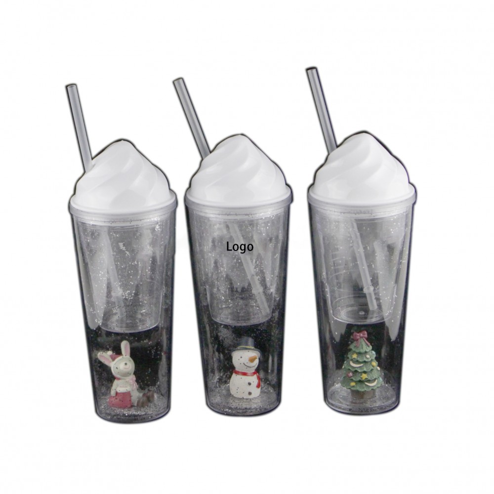 Christmas Double Wall Tumbler with Lid and Straw with Logo