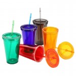 16Oz Acrylic Double Wall Drink Cup with Straw Custom Imprinted
