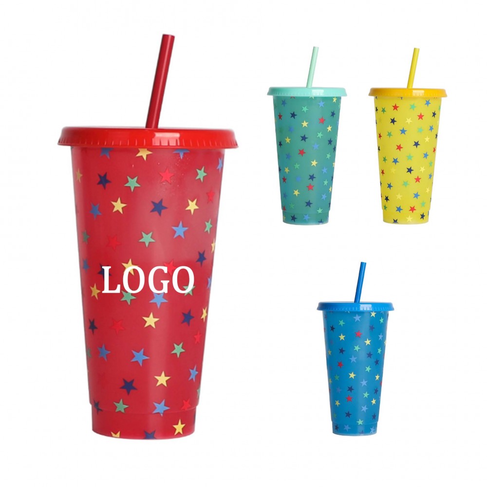 Logo Branded Color Changing Stadium Cup With Straw And Lid