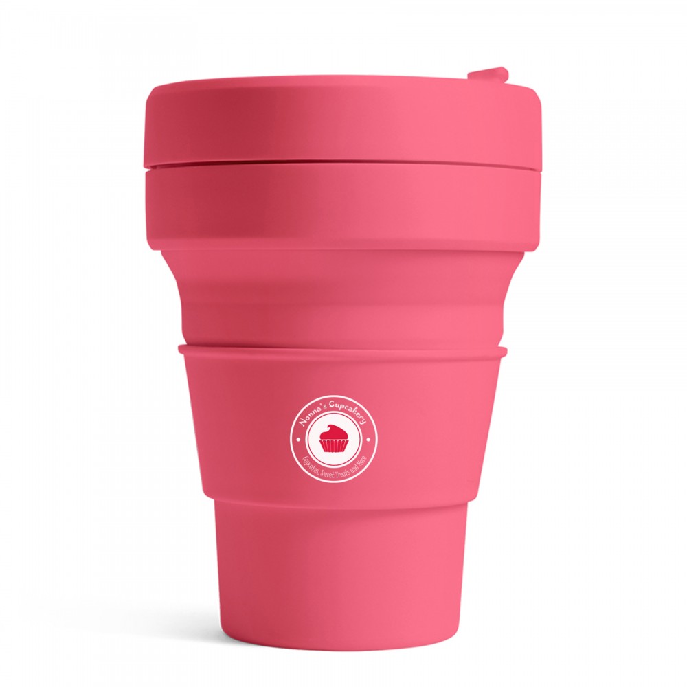 12 Oz. Stojo Pocket Cup w/Matching Color Sleeve (Peony) Logo Printed 12 Oz. Stojo Pocket Cup w/Matching Color Sleeve (Peony) Logo Printed