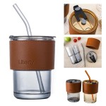 Promotional 15Oz Glass Insulated Travel Tumblers With Lid And Straw