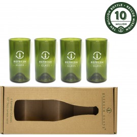 16oz Refresh Glass 4 Pack of green glasses made from rescued wine bottles with Logo  16oz Refresh Glass 4 Pack of green glasses made from rescued wine bottles with Logo