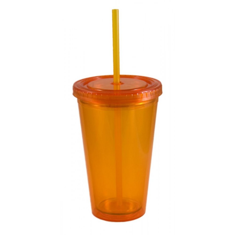 16 oz. Tangerine Double Wall Acrylic Translucent Tumbler with Logo