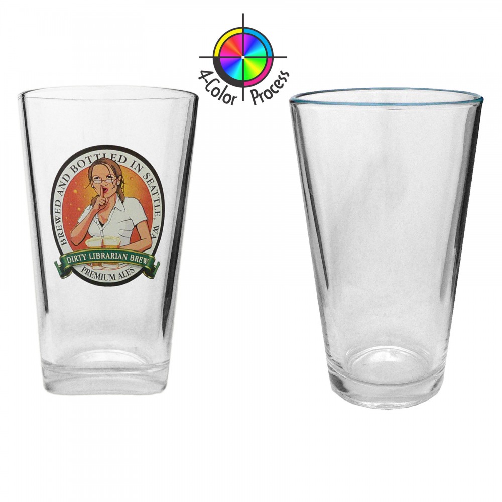 Promotional 16 Oz. Pint Glass with Teal Halo (4 Color Process)