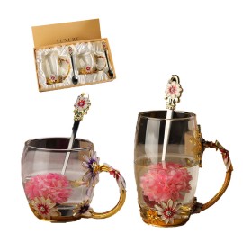 Customized Light Luxury Enamel Daisy Glass Tea Cup Gift Box