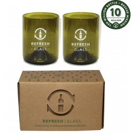 12oz Refresh Glass 2 Pack of amber glasses made from rescued wine bottles with Logo  12oz Refresh Glass 2 Pack of amber glasses made from rescued wine bottles with Logo