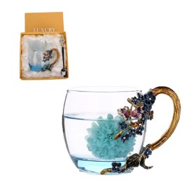 Creative Plum Flower Glass Enamel Tea Cup Gift Box with Logo