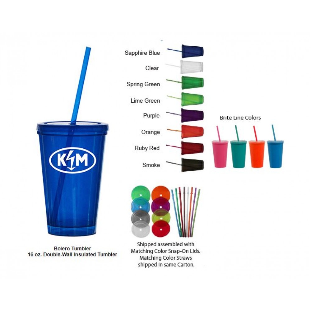 16 Oz. Double Wall Polypropylene Tumbler w/Lid and Straw Logo Printed 16 Oz. Double Wall Polypropylene Tumbler w/Lid and Straw Logo Printed