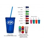 16 Oz. Double Wall Polypropylene Tumbler w/Lid and Straw Logo Printed