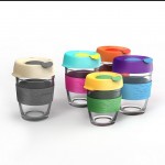 Promotional Glass Coffee Mugs with Silicone Holder 12 oz