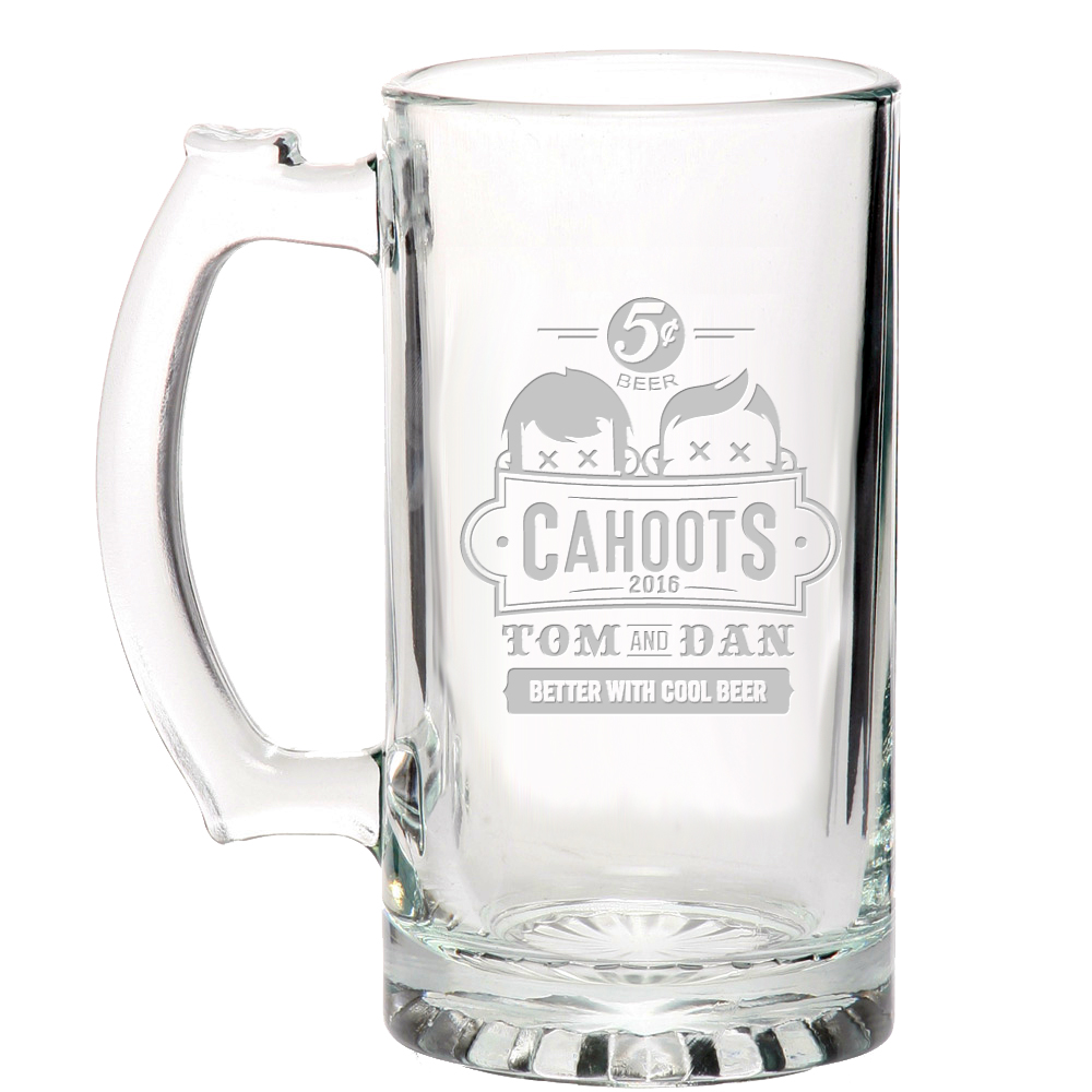 Logo Printed 15 oz. Thumbprint Beer Mug - Deep Etched Logo Printed 15 oz. Thumbprint Beer Mug - Deep Etched