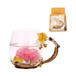 Gift Box Crystal Enamel Flower Decoration Tea Glass Cup with Logo