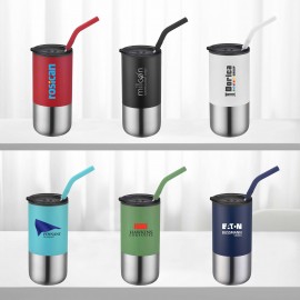 Customized BRAZOS - 16 OZ DOUBLE WALL TUMBLER WITH STRAW. Stainless Steel Outer with Plastic Liner, BRAZOS