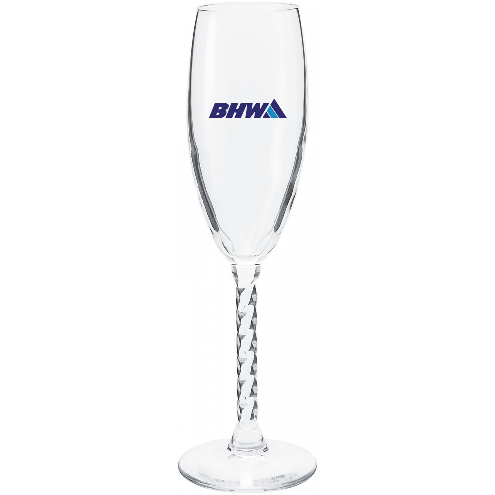 Logo Printed 6oz Twisted Stem Flute Glass (Clear) Logo Printed 6oz Twisted Stem Flute Glass (Clear)