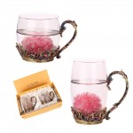 Luxury Gift Box Flower Enamel Crystal Glass Tea Cup with Logo
