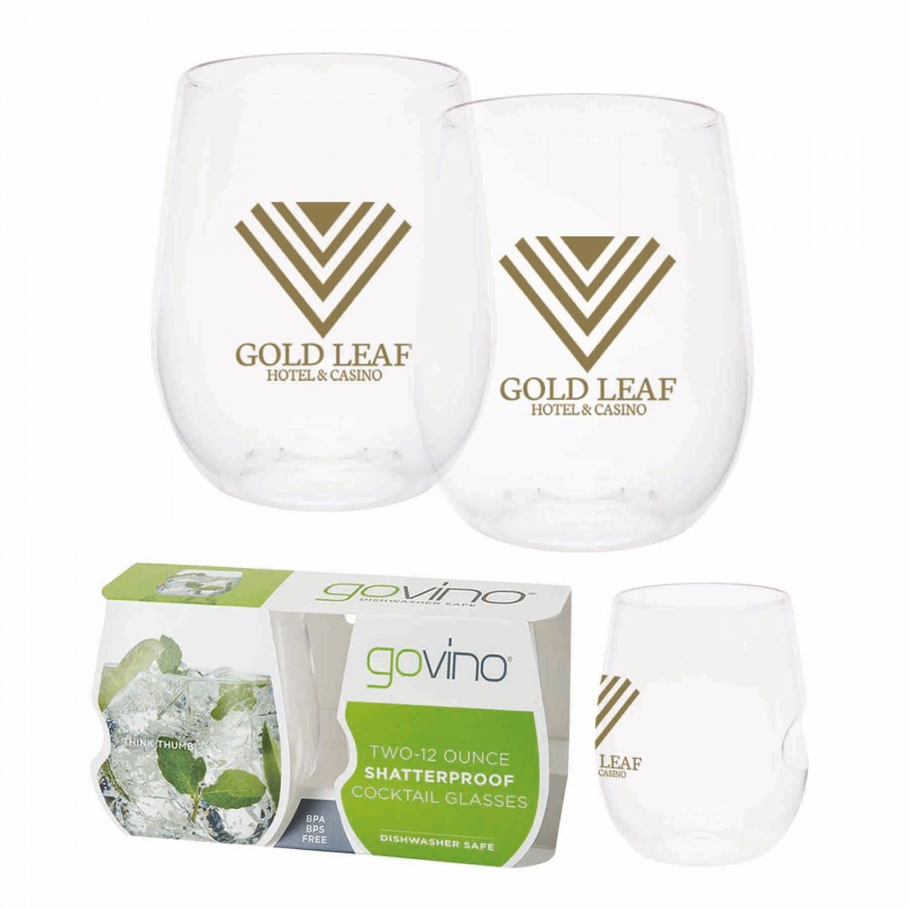 Dishwasher Safe Govino 12oz Wine/Cocktail Glass 2 Pack with Logo