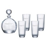 Personalized Orbit Round Decanter (27 oz.) with Four Matching (10.5 oz.) Orbit Highball Glasses (5 Piece Set)