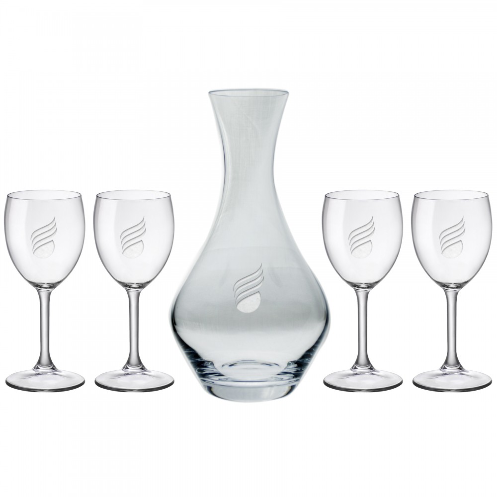 Vino Grande Carafe (40 oz.) with Set of Four (8.5 oz) Park Avenue Wine Glasses (5 Piece Set) with Logo