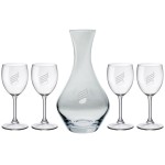 Vino Grande Carafe (40 oz.) with Set of Four (8.5 oz) Park Avenue Wine Glasses (5 Piece Set) with Logo