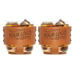 Set of 2 Genuine Leather Wrapped Rocks Sleeve & Glass with Logo