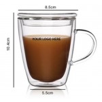 Double Wall Glass Coffee w/ Glass Lid 8 oz with Logo