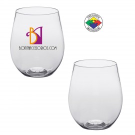 Logo Branded 20oz BPA Free Clear Light Plastic Stemless Wine Glass - Precision Spot Color