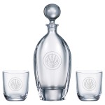 Orbit Tall Decanter (24 oz.) with Two Matching (10.5 oz.) Orbit Rocks Glasses (3 Piece Set) with Logo