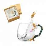 Customized Creative Gift Box Enamel Apricot Blossom Glass Tea Cup