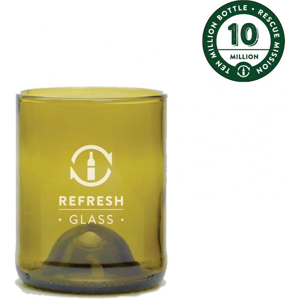 12oz Refresh Glass made from rescued wine bottles with Logo