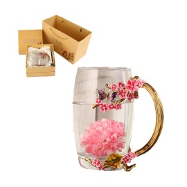 Logo Branded Creative Plum Enamel Heat-Resistant Glass Tea Cup Gift Box