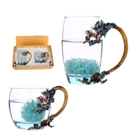 Creative Plum Enamel Crystal Glass Tea Cup Gift Pack with Logo  Creative Plum Enamel Crystal Glass Tea Cup Gift Pack with Logo
