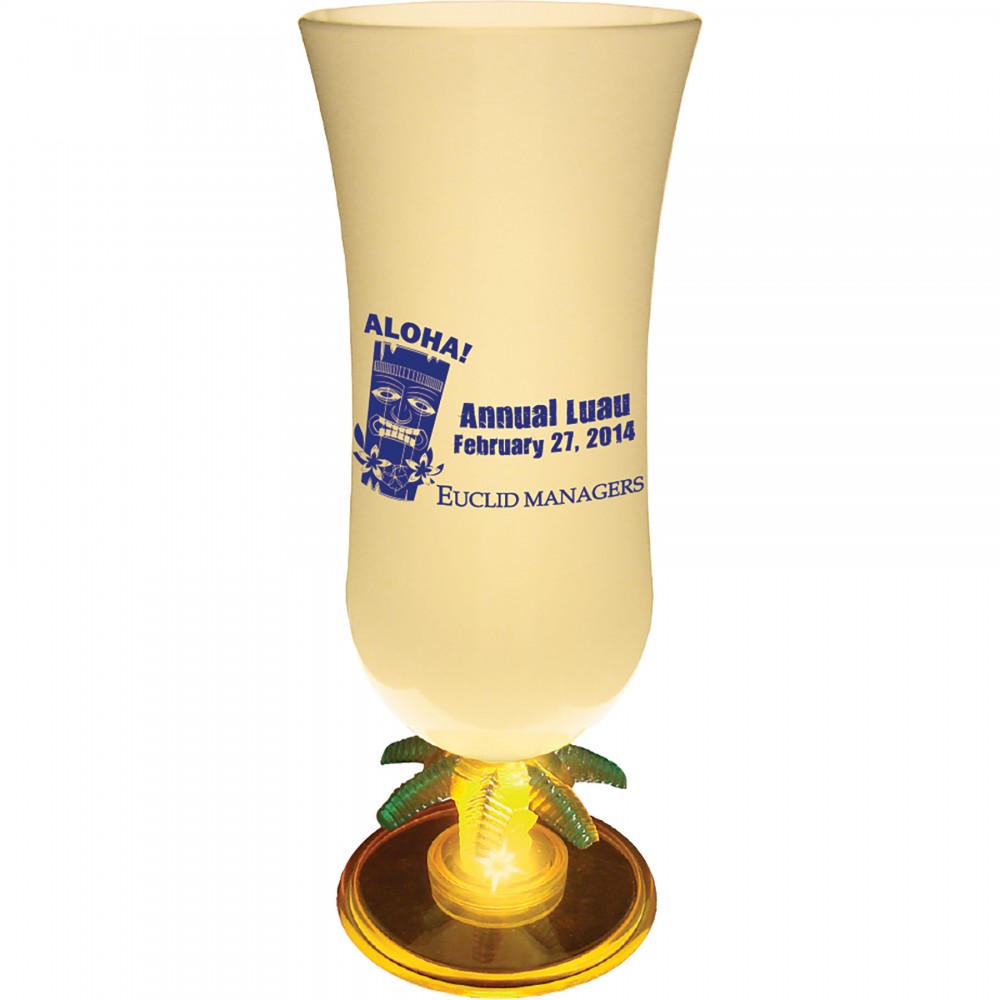 15 Oz. Plastic Lighted Palm Tree Stem Hurricane Glass with Logo