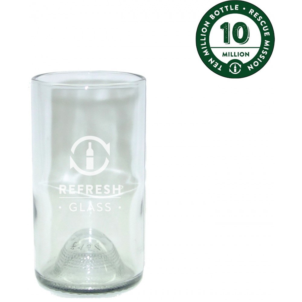 16oz Refresh Glass made from rescued wine bottles with Logo