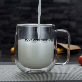 Customized Double Wall Round Glass Coffee Mugs 8 oz