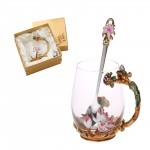 Creative Enamel Lotus Decoration Glass Tea Cup Gift Box with Logo