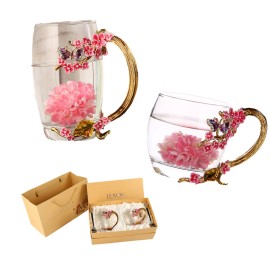 Creative Plum Flower Enamel Glass Tea Cup Gift Pack with Logo