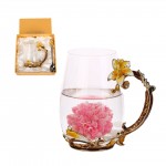 Gift Box Crystal Glass Enamel Flower Decoration Tea Cup with Logo
