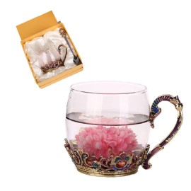 Personalized Creative Flower Enamel Glass Tea Cup Gift Pack  Personalized Creative Flower Enamel Glass Tea Cup Gift Pack