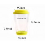 Double Wall Glass Cup w Colorful Silicone Lid 12 oz with Logo