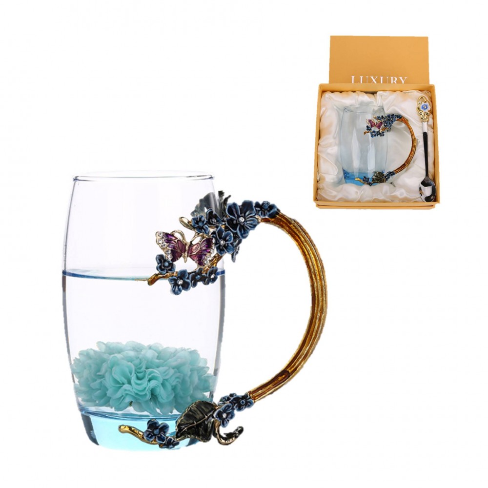 Enamel Plum Heat-Resistant Glass Tea Cup Gift Box with Logo