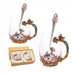Creative European Style Enamel Lotus Glass Tea Cup Gift Box with Logo