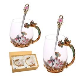 Creative European Style Enamel Lotus Glass Tea Cup Gift Box with Logo