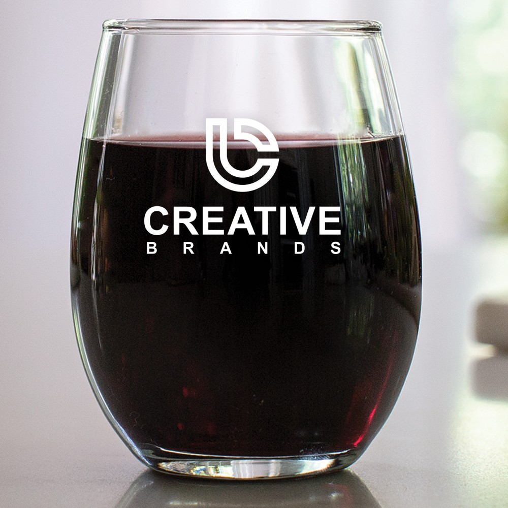 Logo Printed 9 Oz. Stemless Wine Glass w/Screen Printed Logo