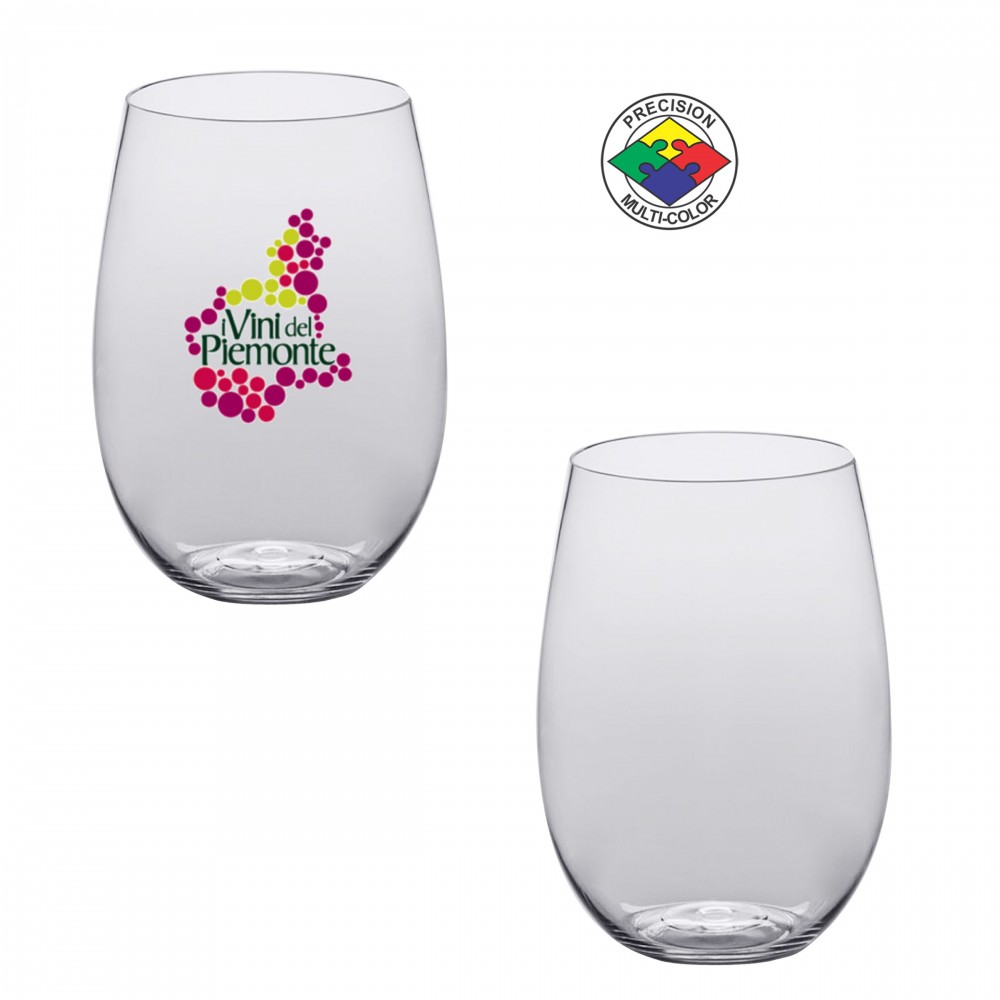 16oz BPA Free Clear Light Plastic Stemless Wine Glass - Precision Spot Color with Logo