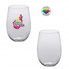 16oz BPA Free Clear Light Plastic Stemless Wine Glass - Precision Spot Color with Logo