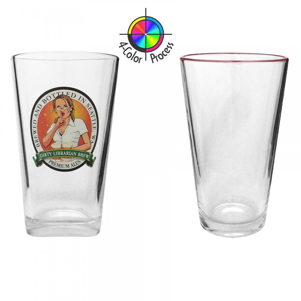 16 Oz. Pint Glass with Maroon Halo (4 Color Process) with Logo