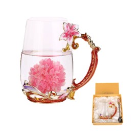 Custom Creative Enamel Flower Crystal Tea Glass Cup Gift Box