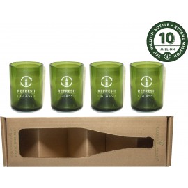 12oz Refresh Glass 4 Pack of green glasses made from rescued wine bottles with Logo